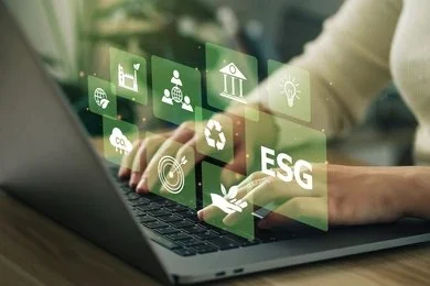 A business report displaying environmental and social impact metrics alongside financial data, symbolizing sustainable financial transparency in Pakistan