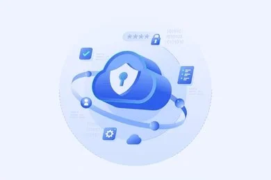 Illustration showing a lock over digital financial data streams, representing cybersecurity in the financial industry